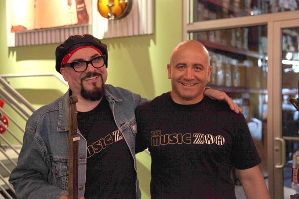 Tommy Colletti, owner of the Music Zoo, and Jimmy Vivino of the Conan show.